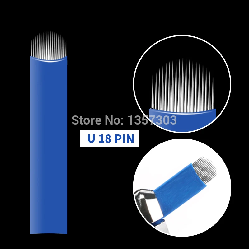 50pcs Blue 0.20mm Microblading Needles for Tattoo Lamina Tebori 7 9 11 12 14 Flex Blades U Shape Permanent Makeup Needle Blade