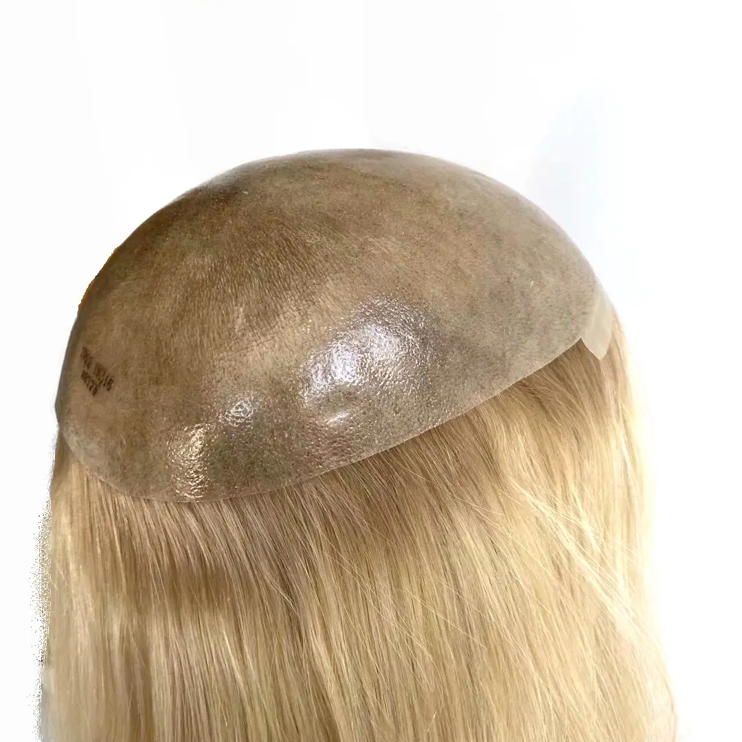 Hstonir Skin Toupee For Women Human Hair Topper Pu Wig Base Hair Pieces For Lady European Remy Hair Blond For Hair Loss TP22