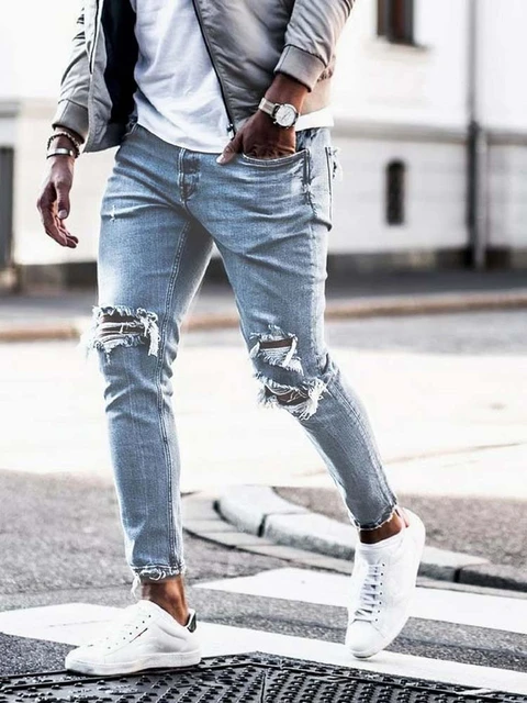 Ripped knee joggers mens clearance