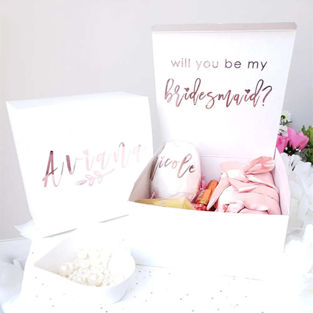 

Personalize any text bridesmaid proposal boxes set , Custom names will you be my maid of honor bridesmaid proposal gift boxes