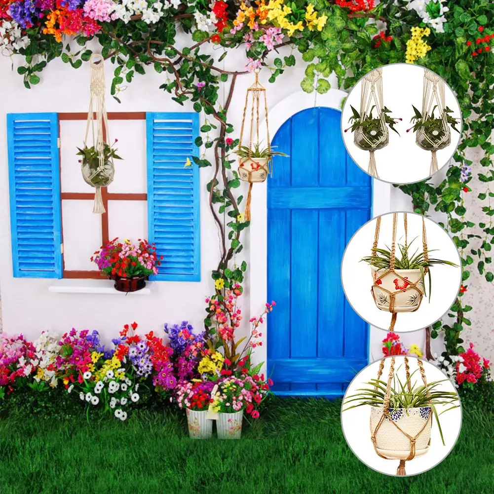 Handmade Macrame Plant Hanger Flower Pot Hanger Hanging Rope Braided Craft For Wall Decoration Countyard Garden Plant Holder