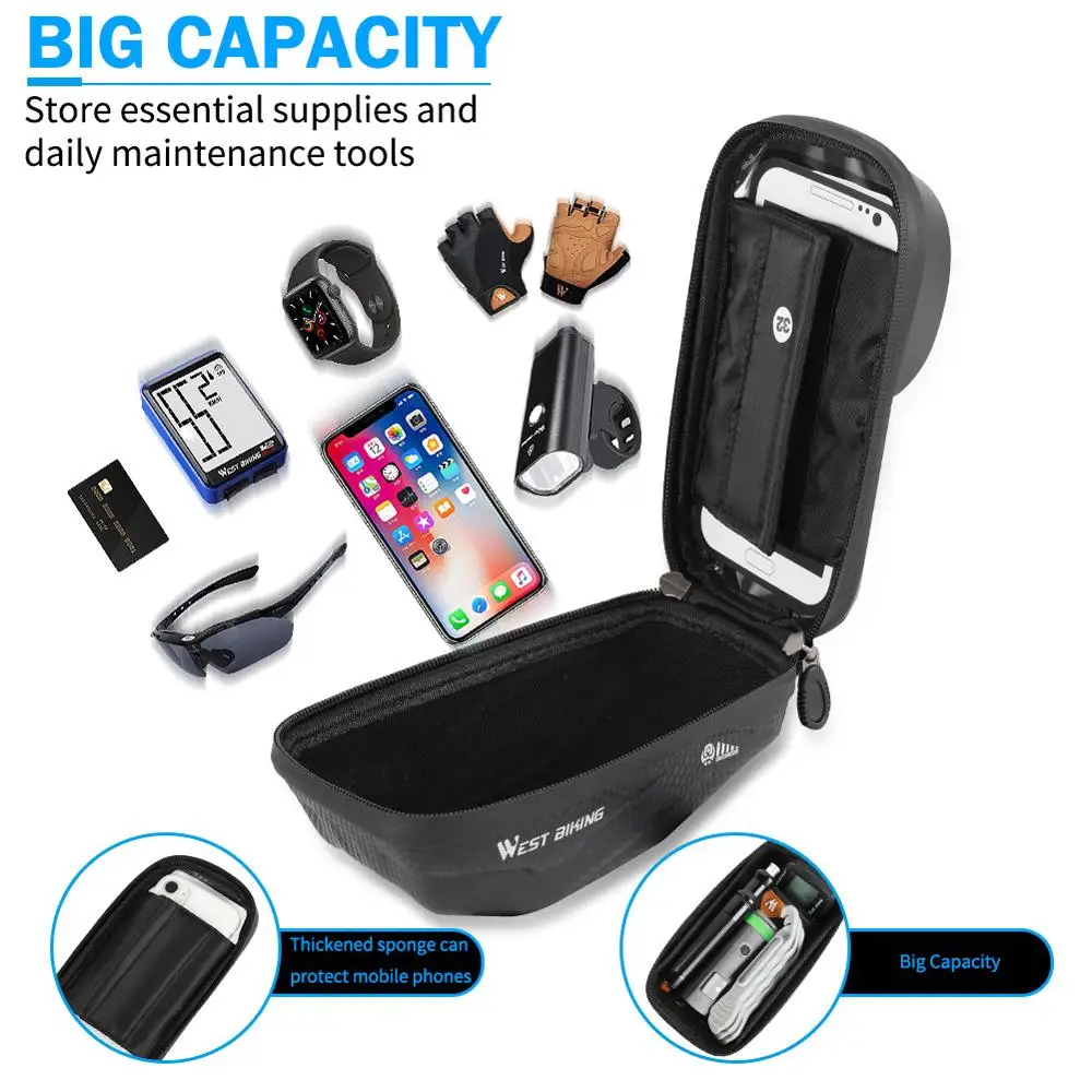 WEST BIKING Bicycle Bag High Quality EVA Waterproof Top Tube Bike Bag Touchscreen Cell Mobile Phone Bag 6.0-7.2 inch Phone Case