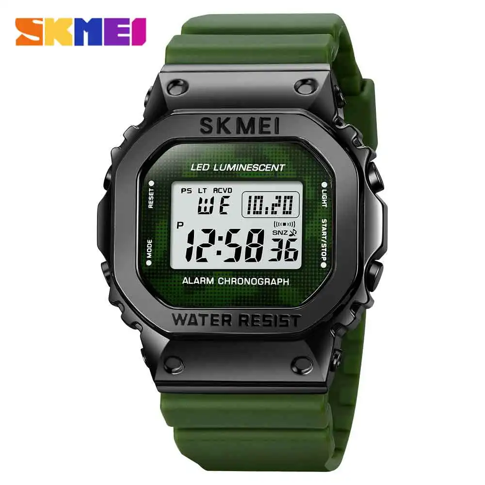 

SKMEI Green Fashion Classic Square Mens Watches Digital Military Sport Stopwatch Waterproof Wristwatch Relogios Man Clock