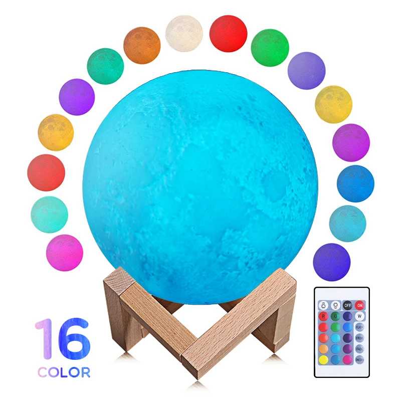 3D Print Colorful Bluetooth Msuic Moon Lamp Rechargeable Night Light For Moon light with 3Colors 16Colors Remote Decor Gift