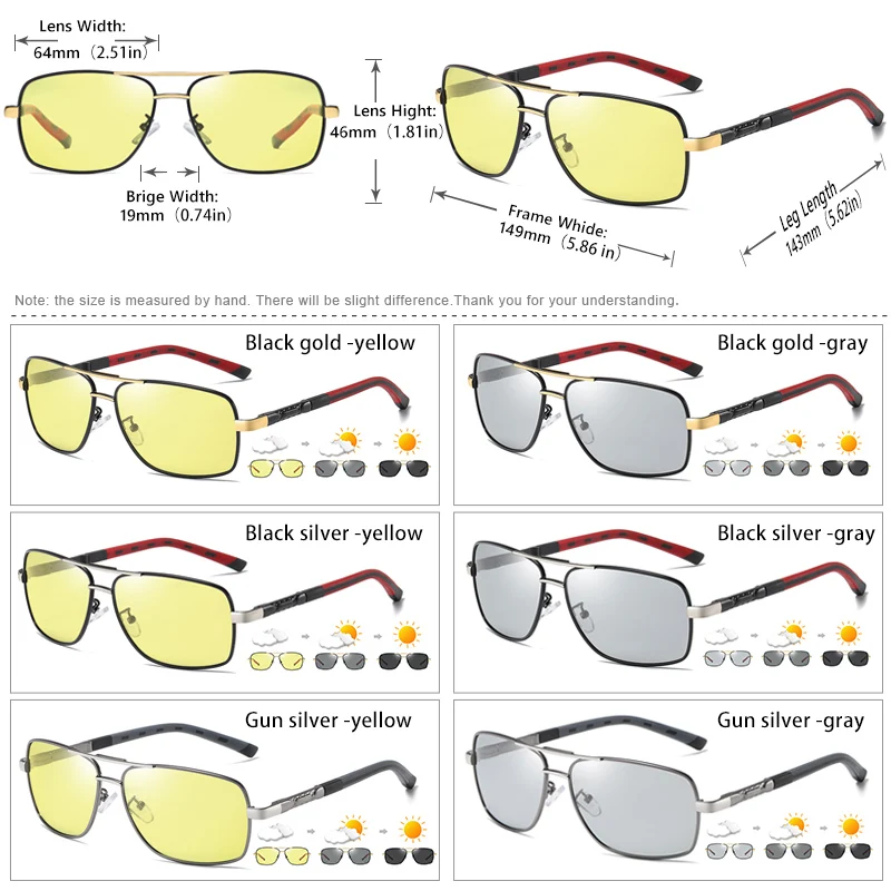 Gafas de sol fotocromáticas polarizadas para hombre, lentes de sol Unisex con visión nocturna y día, protección de ojos duales, para conducir