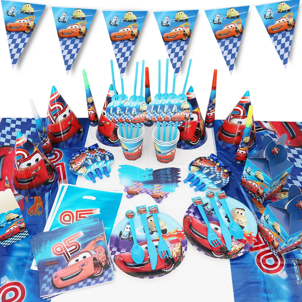 Disney McQueen Cars Boys Birthday Party Balloon Decorations Paper Cups Plates Baby Shower For 20 People Disposable Tableware