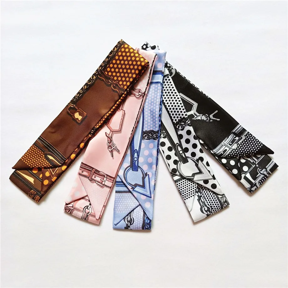 Skinny Silk Scarf 2023 New Design Luxury Brand Bag Scarf For Women Plaid Dot Chain Head Scarf Long Handle Bag Scarves Wraps