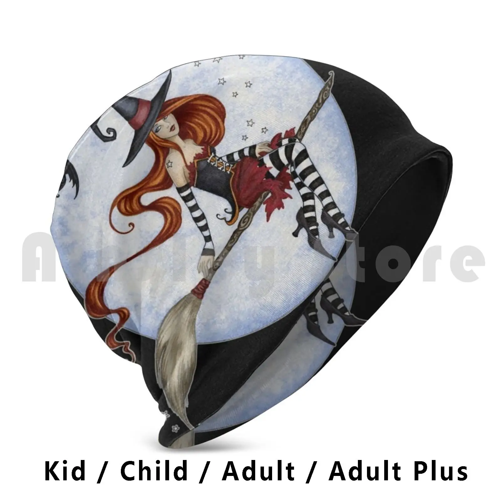 

Moonlight Ride Beanies Knit Hat Hip Hop Witch Halloween Witch On Broomstick Moon Full Moon Up Amy Brown