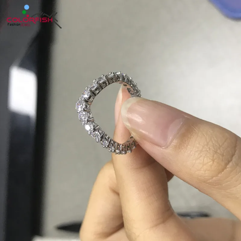 

COLORFISH 925 Sterling Silver V Curve Full Eternity Rings Anniversary Engagement Wedding Band Ring for Women Fashion Jewelry