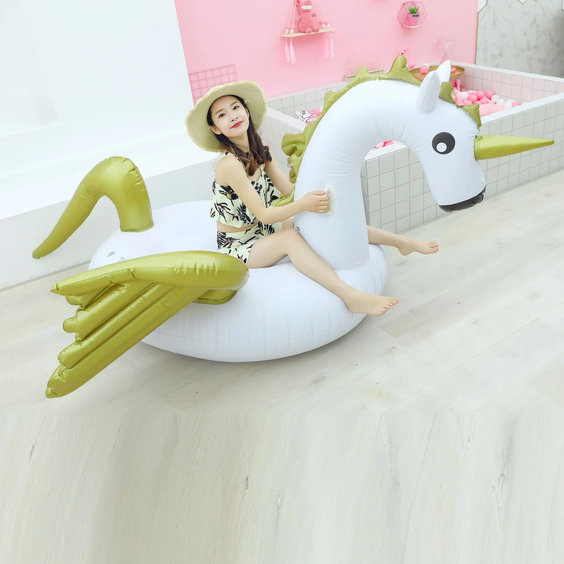 Kỳ Lân Khổng Lồ Bể Bơi Phao Bơi Đệm Bơm Hơi Bơi Vòng Nổi Giường Đi Xe-Trên Bè Bơi Vòng Tròn Tiệc Bể Bơi Đồ Chơi 240cm