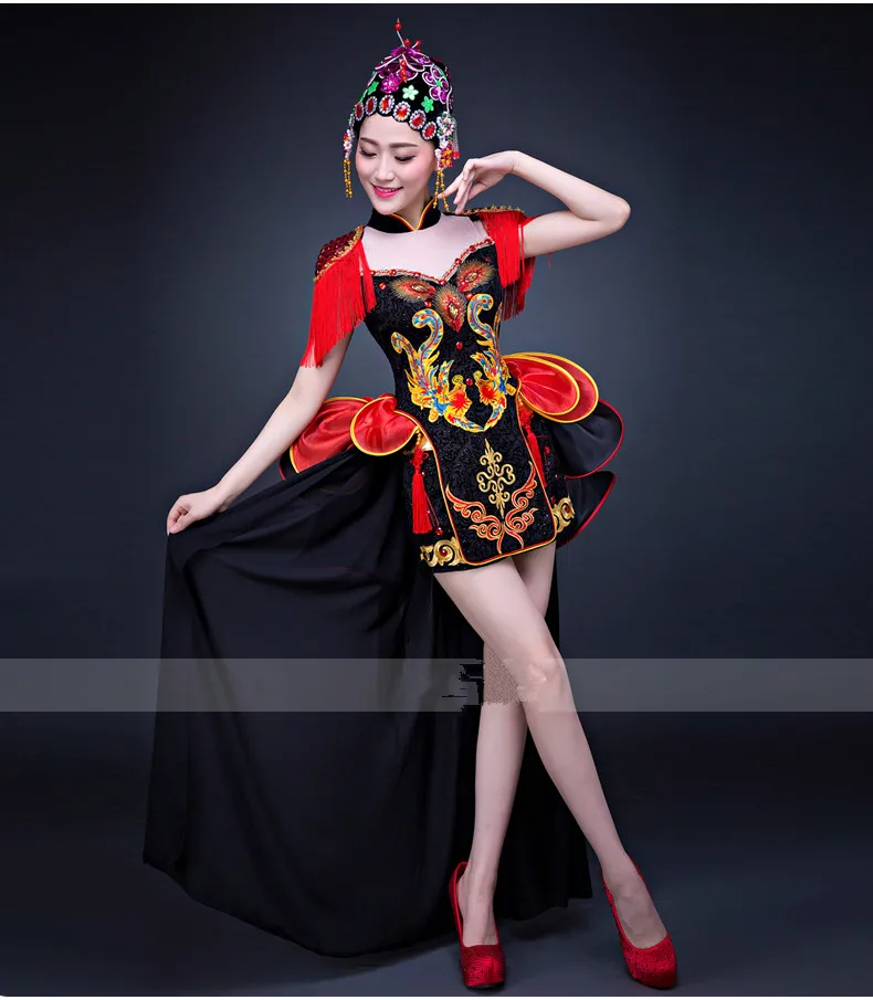 

Chinese drum team costume performance stage singer dancer clothing For Female Singer Women dress Dance Wear