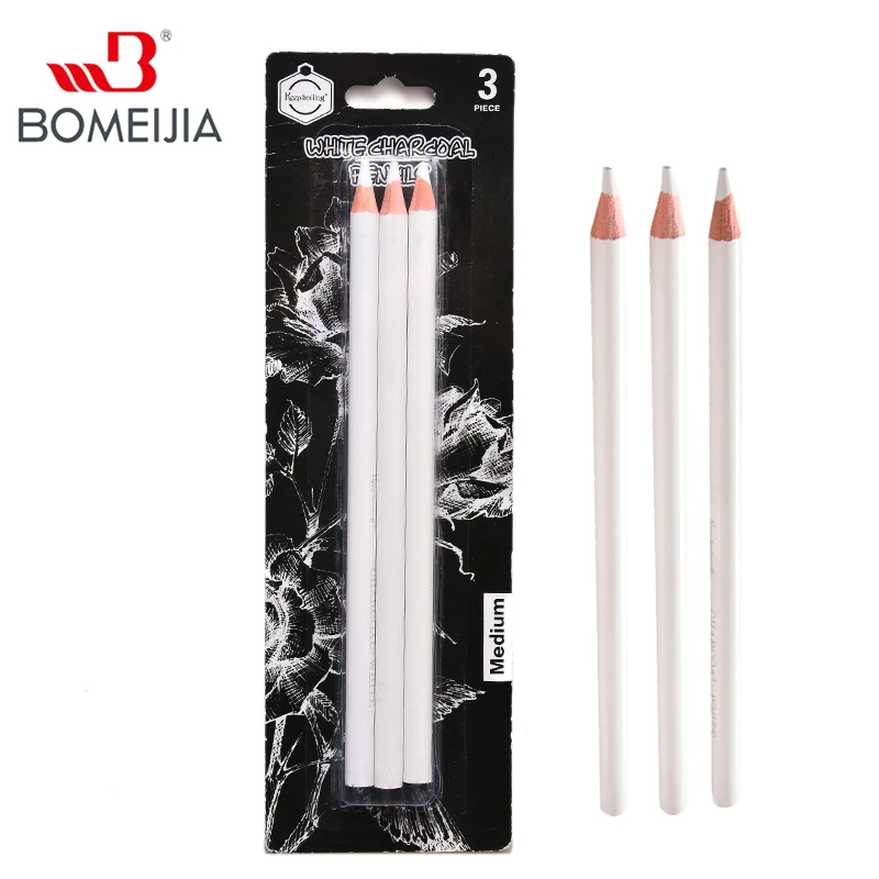 3Pcs White Sketch Charcoal Pencils Set Professional Standard Pencil Drawing Pencils Set For School Tool Painting Art Supplies