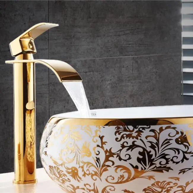 Tuqiu Wastafel Kraan Goud Waterval Kraan Messing Badkamer Kraan Badkamer Wastafel Kraan Mengkraan Warm En Koud Wastafel Kraan