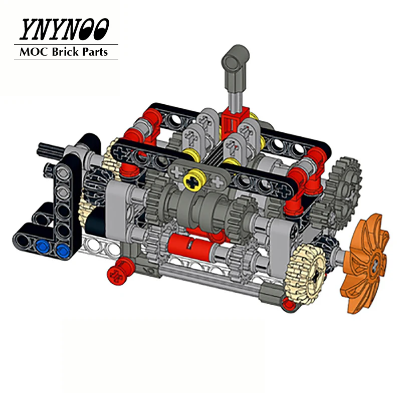 Novo Técnico 6 Velocidade Gearbox Matched V16 Clyinder Motor MOC Building Blocks Peças Pack Bricks Modelo, DIY Educação Brinquedos Presentes