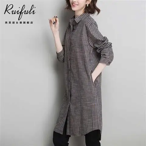 Blouse Women Striped Cotton-Linen Shirt Women\'s Long Sleeve Jacket 2024 Spring and Summer Long Shirt Blusas Ropa De Mujer