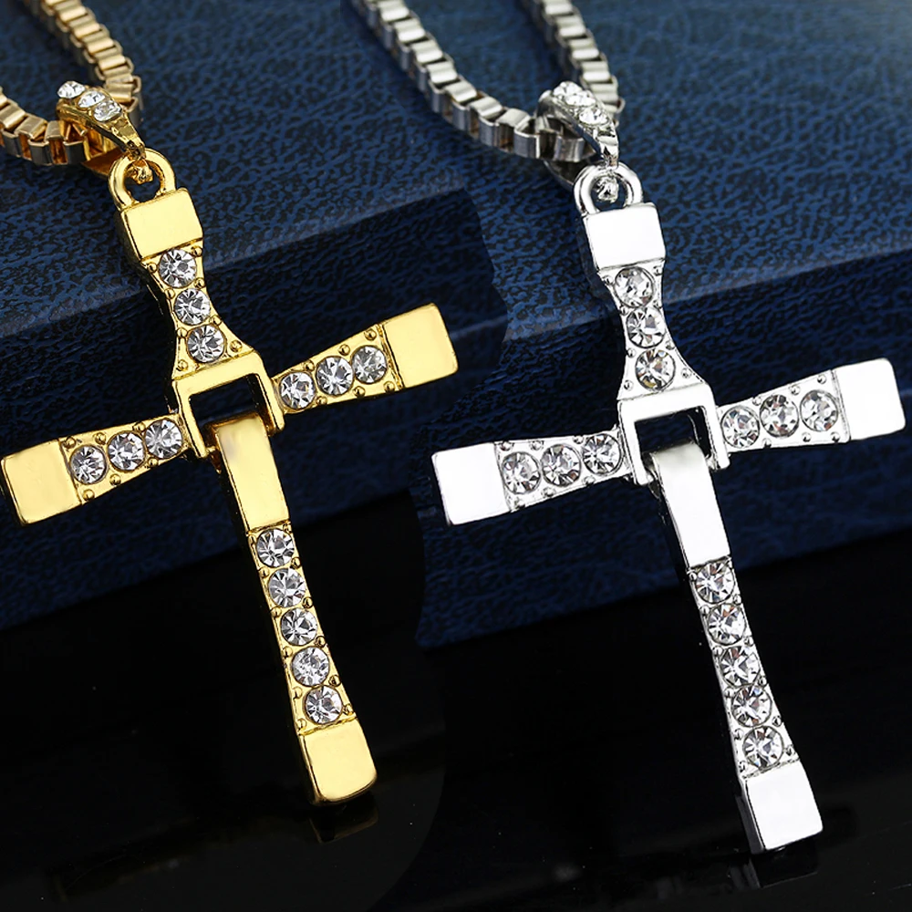 The Fast And The Furious Cross Pendant Necklace Celebrity Dominic Toretto Crystal Cross Necklaces Jewelry For Men Gifts