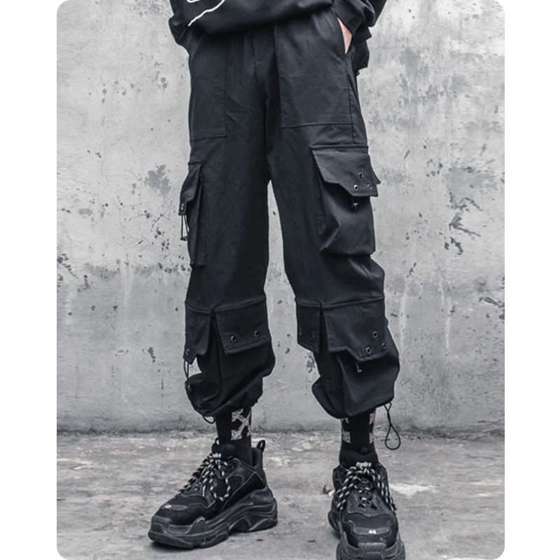 

Function of the male overalls loose tactical pants hip-hop beam foot trousers many smoke rope paratroopers pants pocket