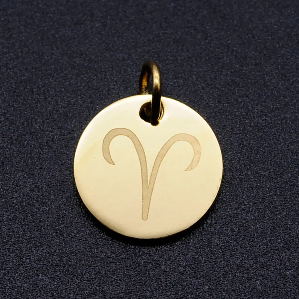 12Pcs/Lot Gold Color 12 Constellation Zodiac Sign Diy Charms  100% Stainless Steel Charm  Never Rust for Necklace Charm