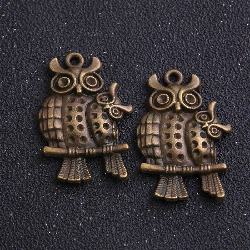 3 pieces/lot  28*42mm Antique Bronze Metal Alloy Lovely pair Owl Charms Pendant Charms Animal Charm diy