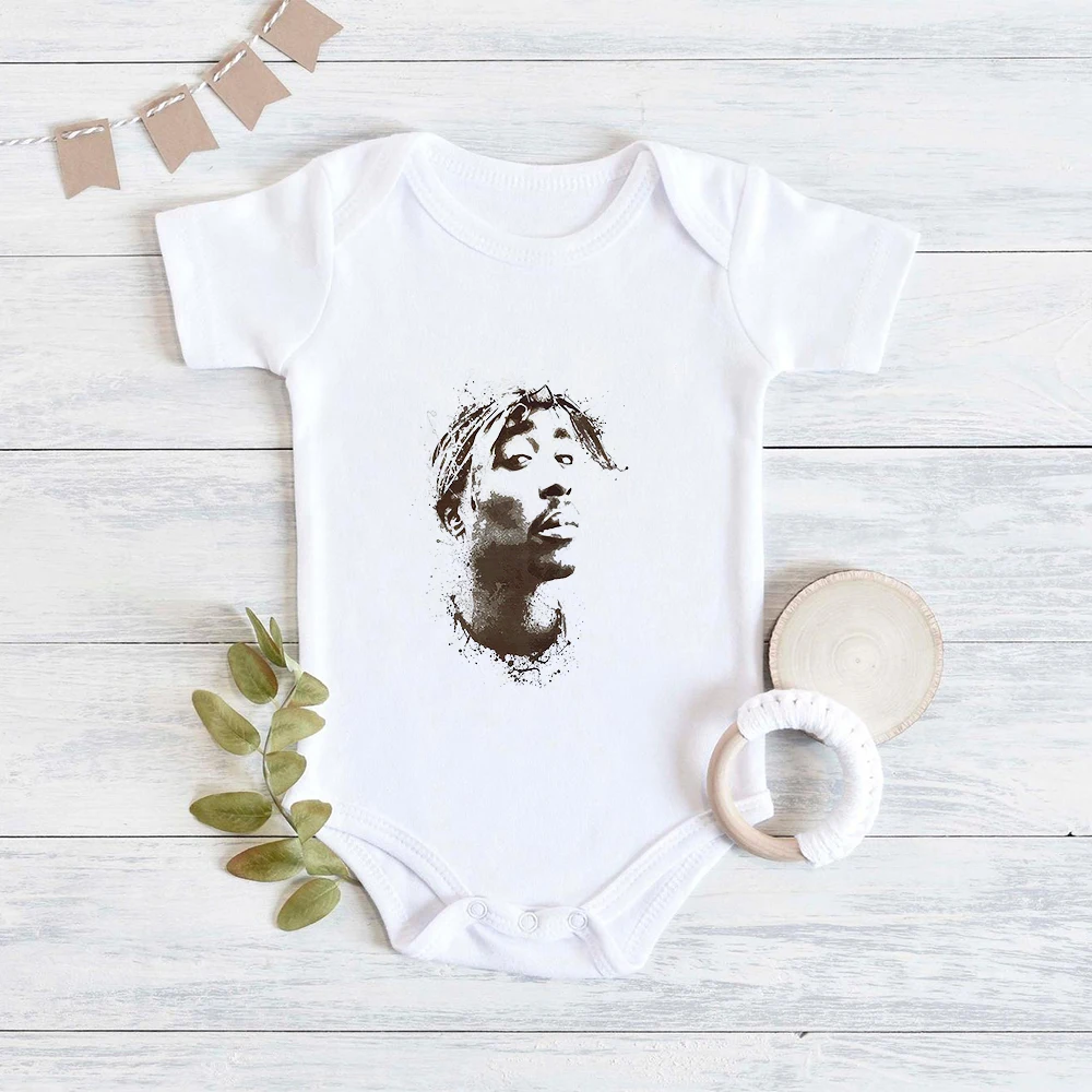 American Rapper Tupac 2pac Hip Hop Baby Boy Girl Clothes Fashion Trend 2022 Bodysuit for Newborn Summer Home Baby Rock Onesies