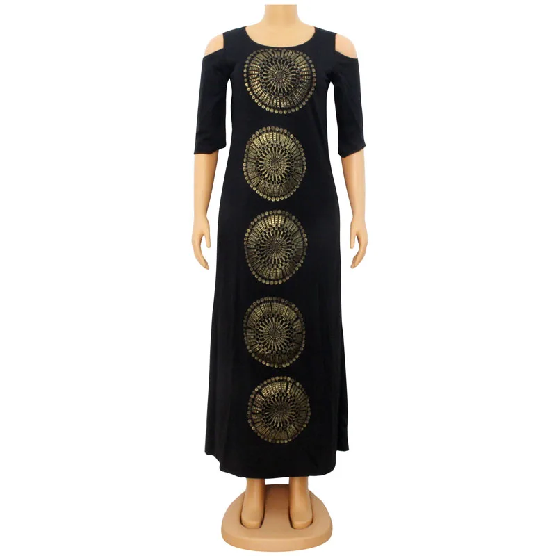 

Vintage Women Clothes A-Line Sexy Half Sleeve Dresses O Neck Black Solid African Long Dresses for Ladies