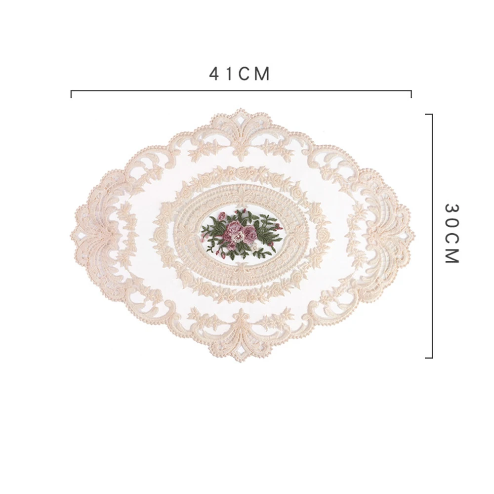 Dining Table Embroidery Craft Placemat European Style Lace Fabric Insulation Plate Mat Anti-Scald Coaster Desktop Decoration