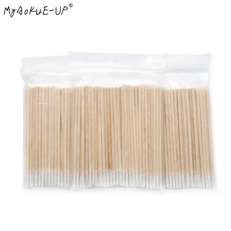 100 Stück Einweg-Wattestäbchen, ultraklein, fusselfrei, Mikrobürsten, Holz-Wattestäbchen, Tupfer, Wimpernverlängerung, Kleberentfernungswerkzeuge – Detail 4