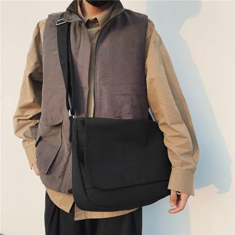 Men Crossbody Bags Large Capacity Canvas Bag Unisex Students School Preppy Solid Safari Harajuku One-shoulder Satchel Casual Ins