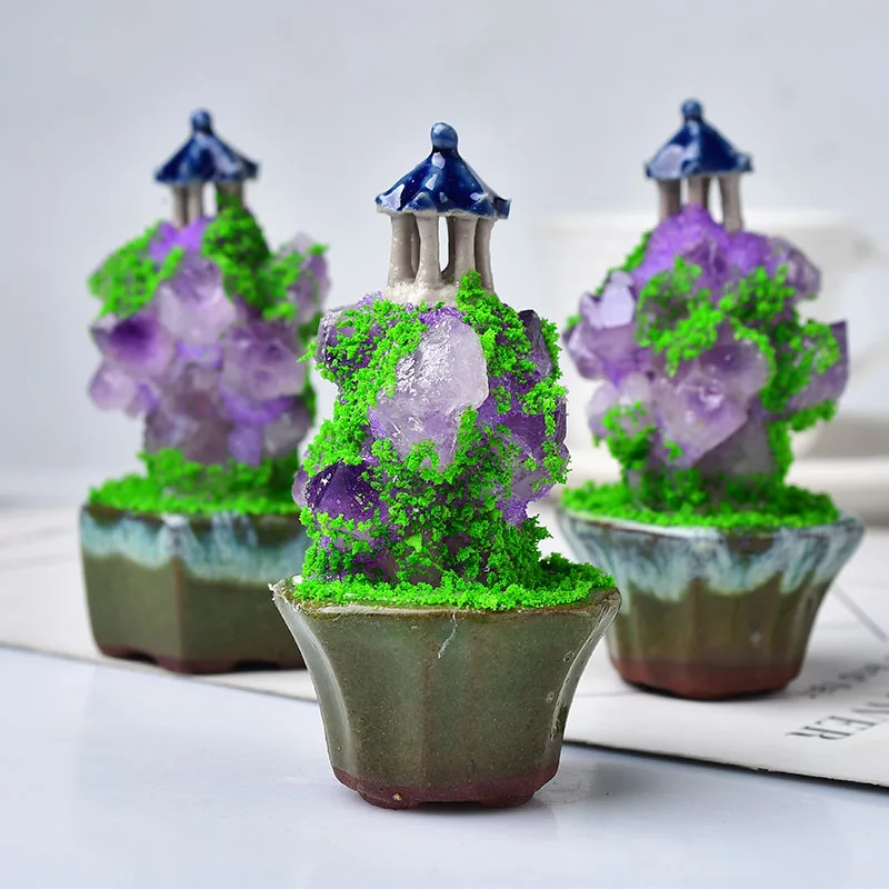1PC Natural Amethyst Decoration Crystal Quartz Mineral Ornaments Hand Made Home Decoration Lawn Healing Pavilion Decorate view 3