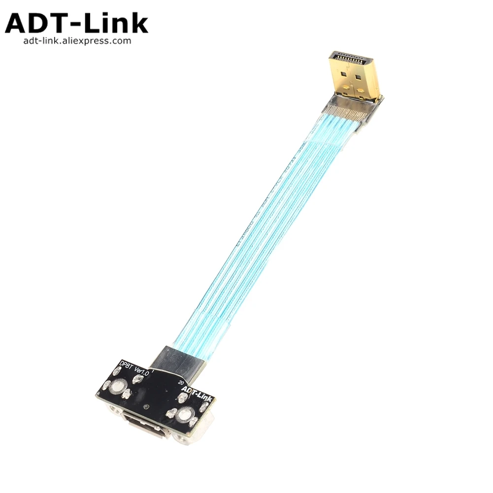 

ADT-Link Extension Cable DisplayPort 1.2 /1.4 8K 4K HDR 165Hz 60Hz Display Port Elbow Angled Adapter Connector Ribbon DP Cable