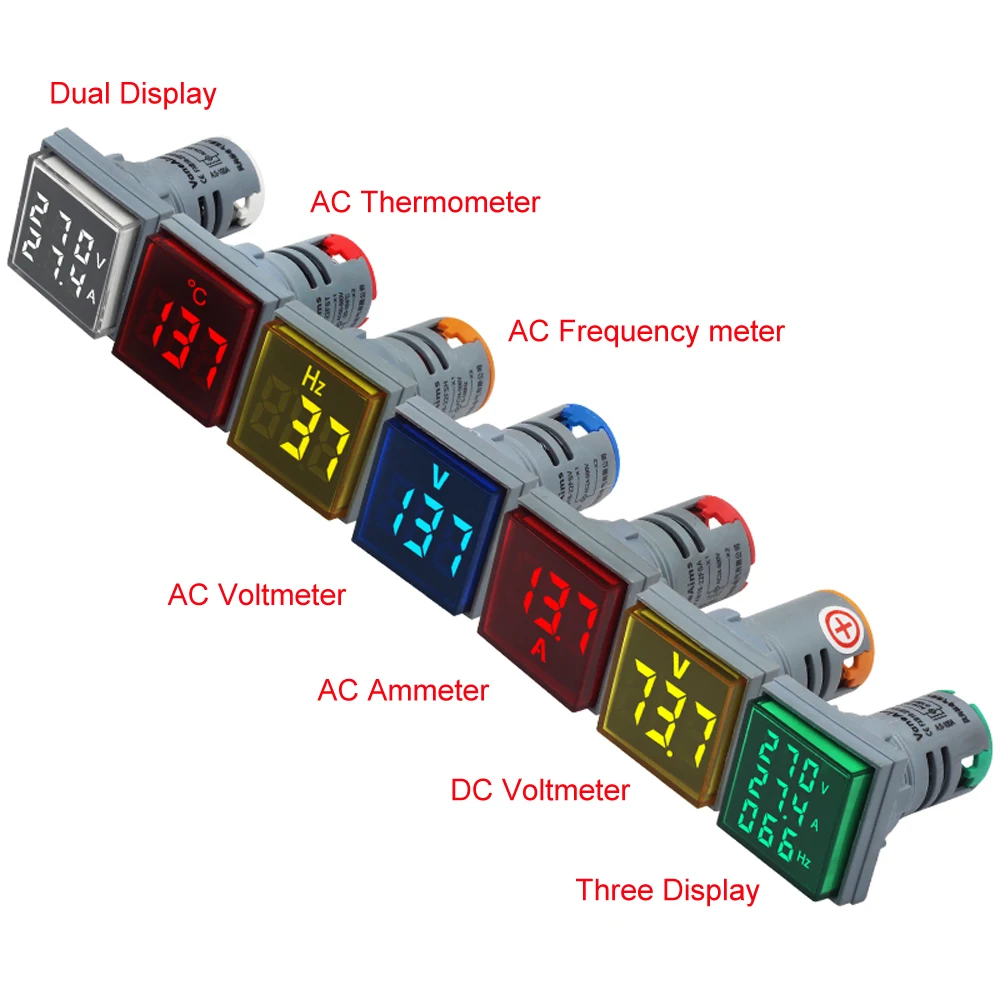 22mm Square AC Dual-Display Voltage And Current Meter Three-Display Voltage Current And Frequency Indicating DC Signal Light