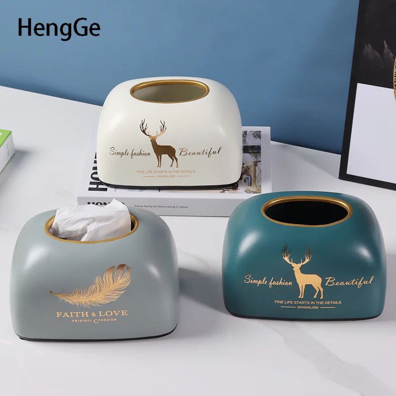 

Nordic Light Luxury Ceramic Tissue Box Creativity Outline In Gold Deer Decorate Paper Boxs Dining Table Napkin Holder Home Decor