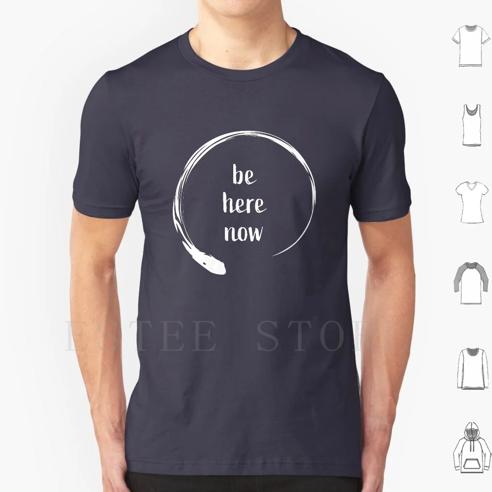 T-shirt en coton imprimé Be Here Now (negatif), Mindfulness Zen Meditation Enso
