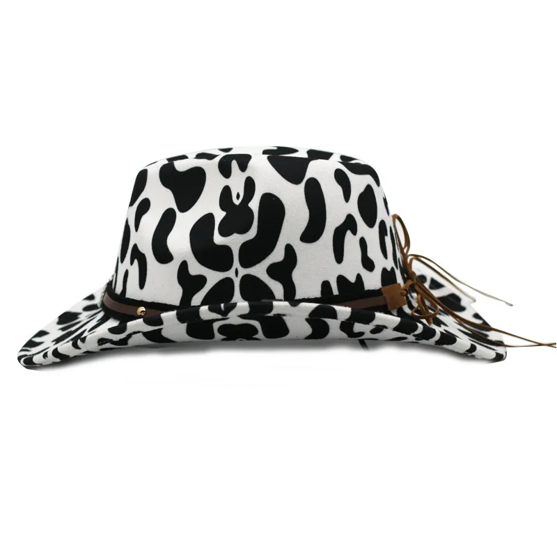 Cowboy hat fall/winter cow pattern fedora hat double-sided thickened curling bull head logo unisex jazz шляпа женская