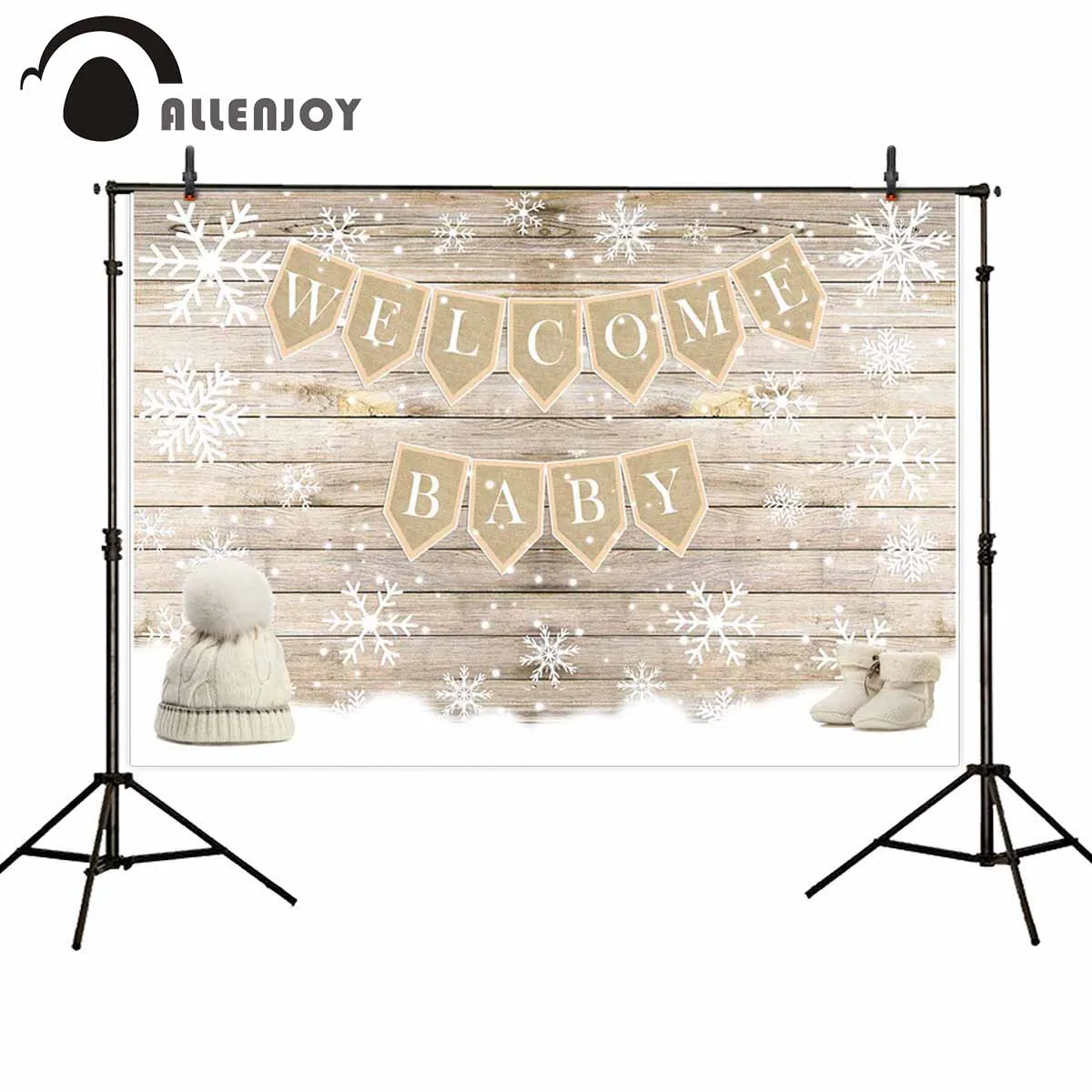 Allenjoy Backdrop for Photographic Studio  Beautiful Snowflake Cute Banner Decoration Winter Hat Shoes Background Photocall