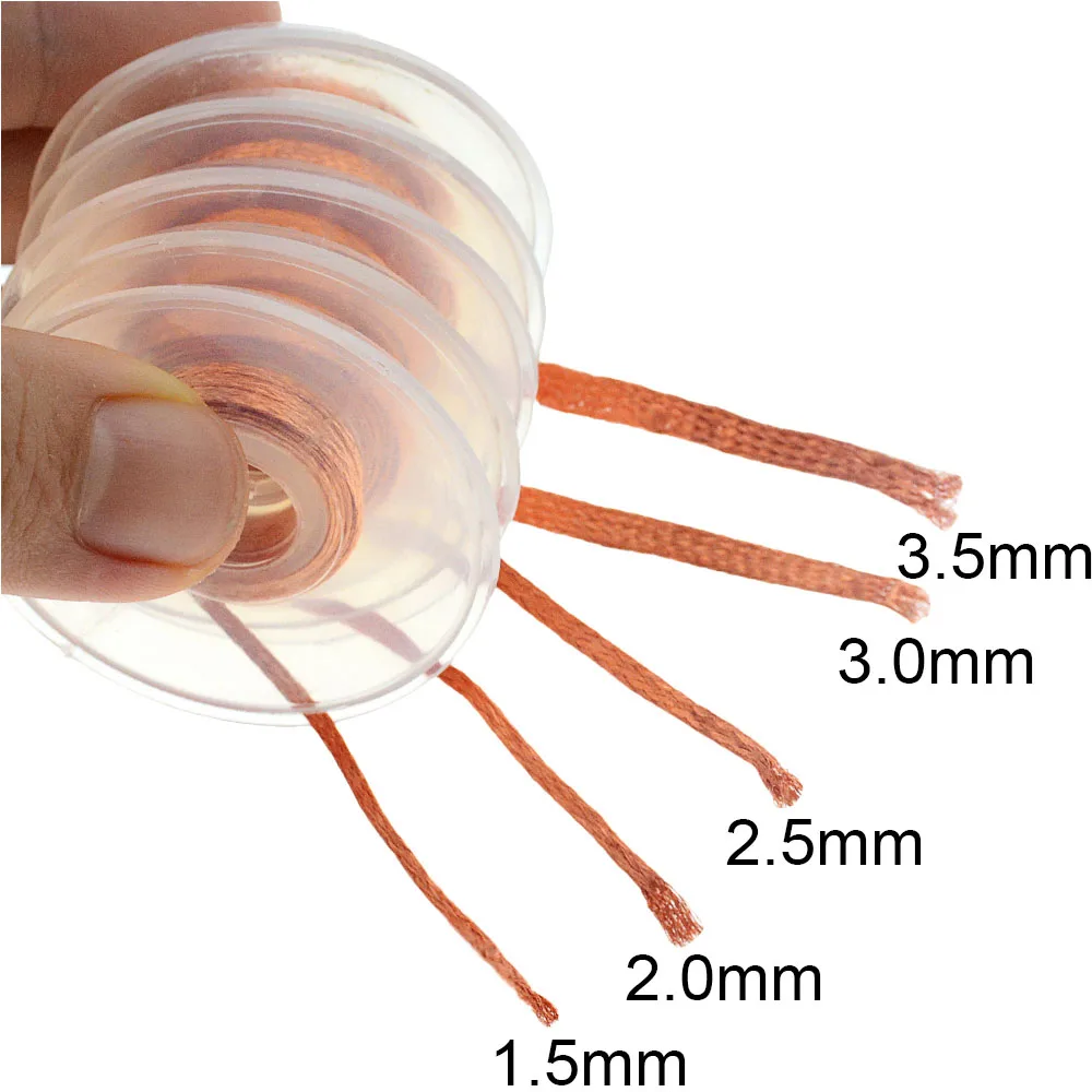 

Оплетка для удаления припоя с медной оплеткой, 1,5 м, 1/1, 5/2/2, 5/3/3/4 мм