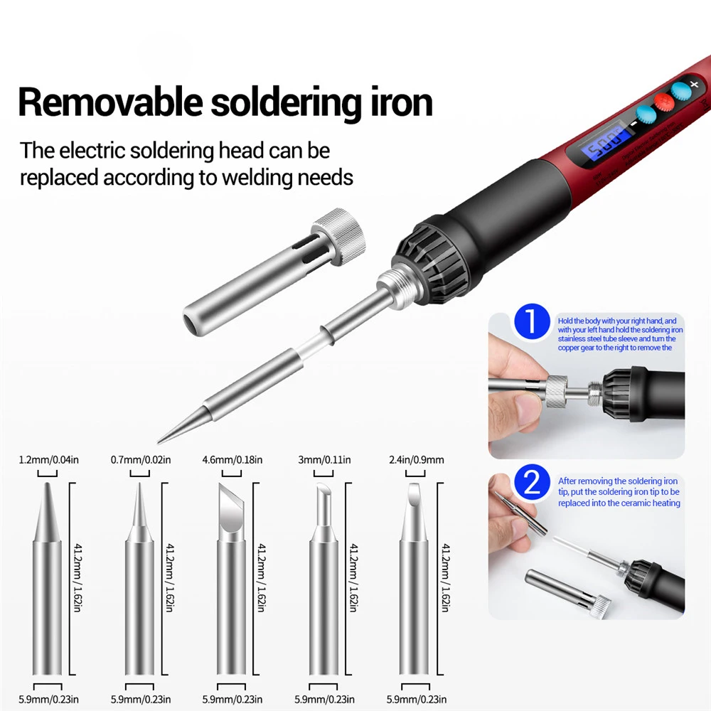 Temperature Adjustable Soldering Tips Rework 60W Ceramic Heater Digital Electric Soldering Iron Kit Set 220V  Welding Tool