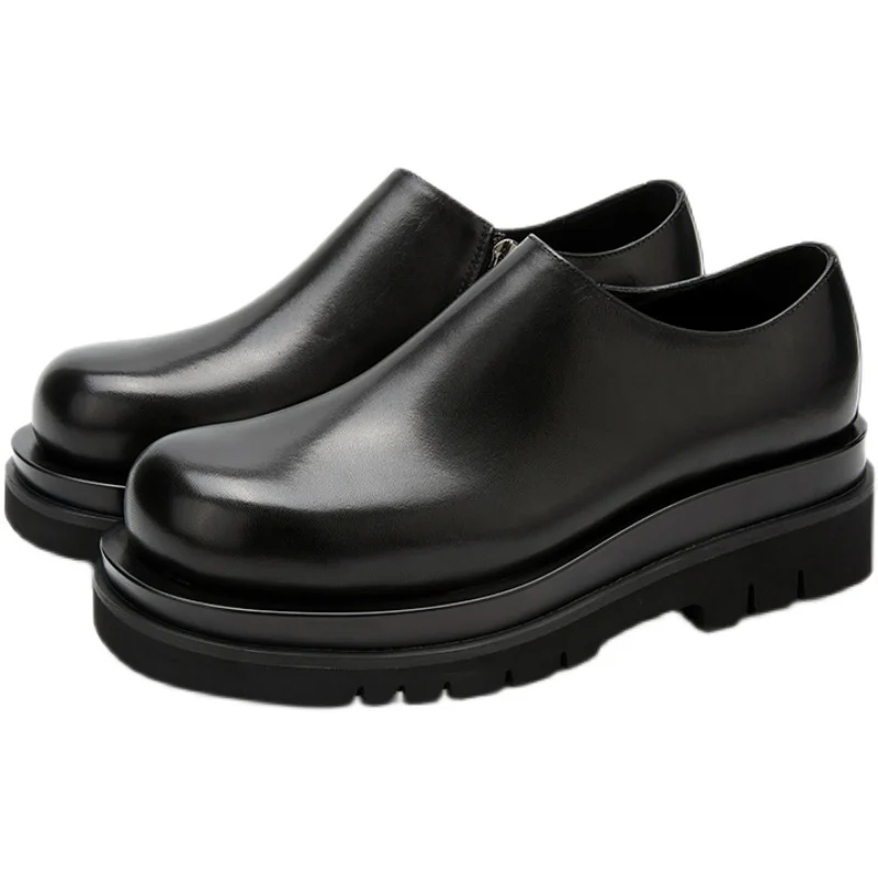 Recommand ! Men's Flatforms Slip On Thick Sole Leather Shoes Cool Boy Height Increasing Oxfords