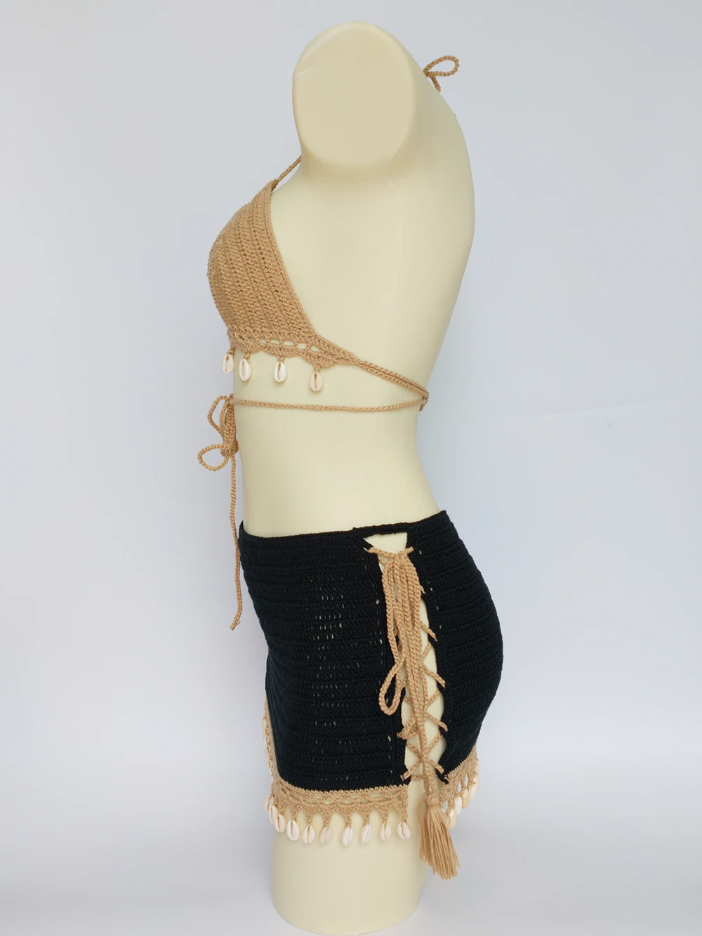 2020 new handmade crochet shell tassel split bikini sunbathing beach spa swimsuit bra women\'s bikini