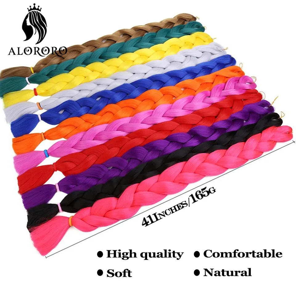 Trenzas sintéticas jumbo Alororo de 82 pulgadas, fibra de alta temperatura, púrpura/rojo, extensiones para mujer 2