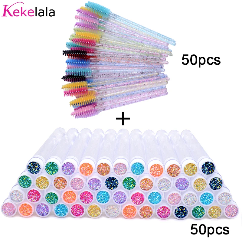 Kekelala 50sets Eyelash Mascara Wands With Tube Lash Spoolie Brush In Container Eyebrow Applicator Case Wholesale