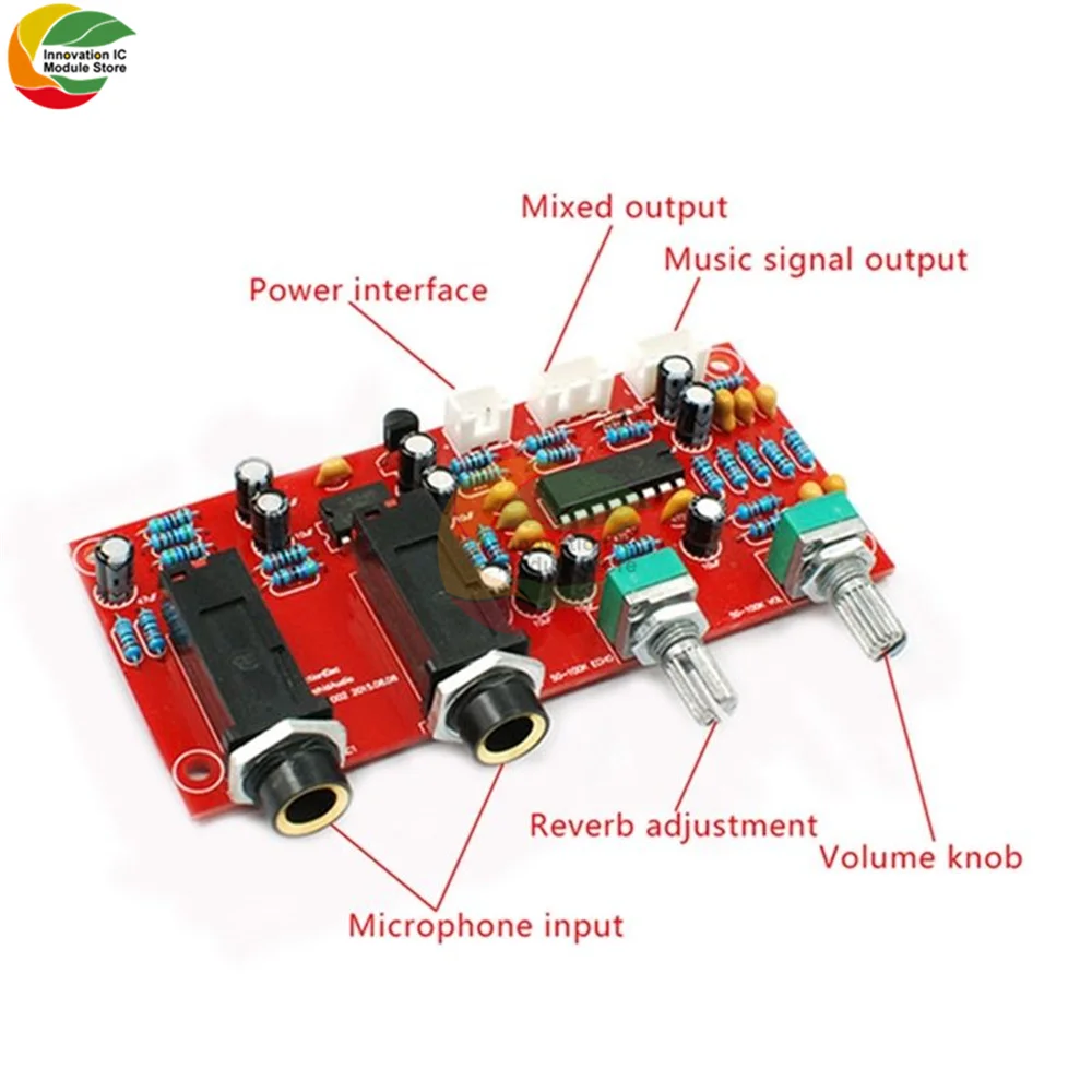 PT2399 Digital Microphone Amplifier Board Karaoke Plate Reverb Preamplifier Reverberator Suite Components DC 12V-24V NE5532