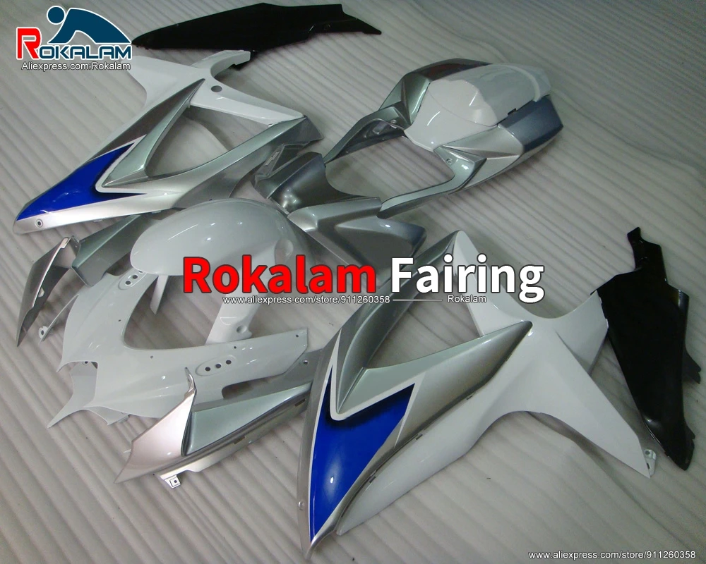 

Комплект обтекателя для Suzuki K8 GSXR600 GSXR750 2008 2009 2010 GSX-R600 GSX-R750 08 10, белый, синий корпус мотоцикла (литье под давлением)