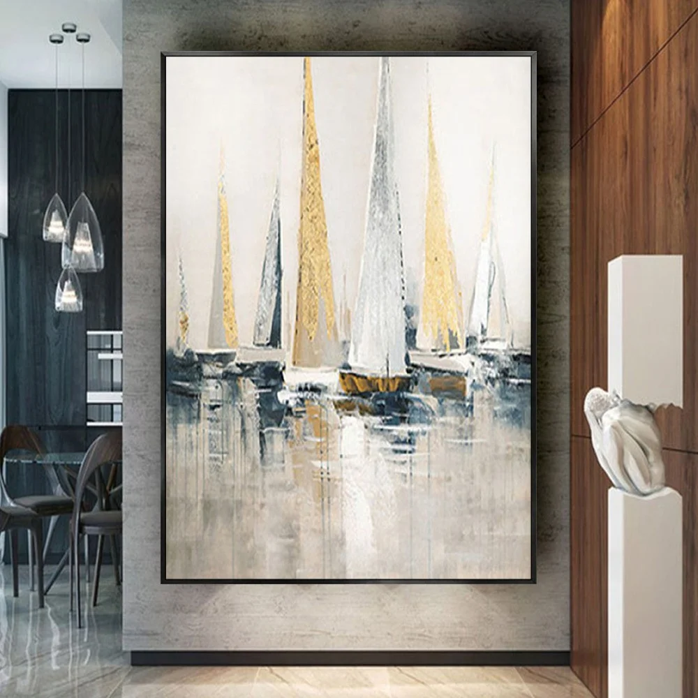 

Hand-Painted Oil Painting Beautiful Sunset Sailboat Scenery For Living Room Wall Art Pictures On Canvas Modern Home Decor Poster