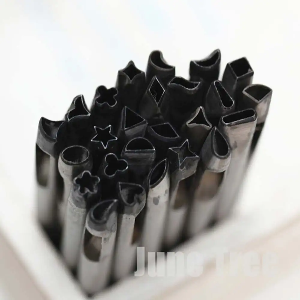 DIY leather craft tool punch 5mm shaped flower 32 designs flowers star diamond mixed hole shoes bag making tools