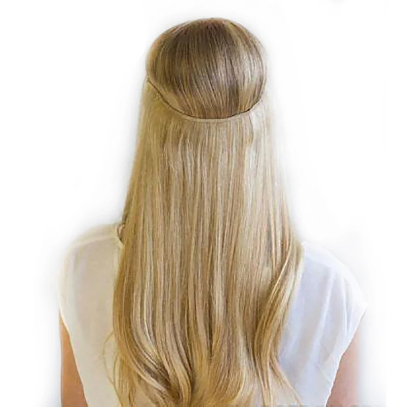 Allaosify Synthetic Hair Extension 24 Inch Curly Natural Black Red Brown Blonde Hairpieces With Fish Line Wavy False Hair Piece