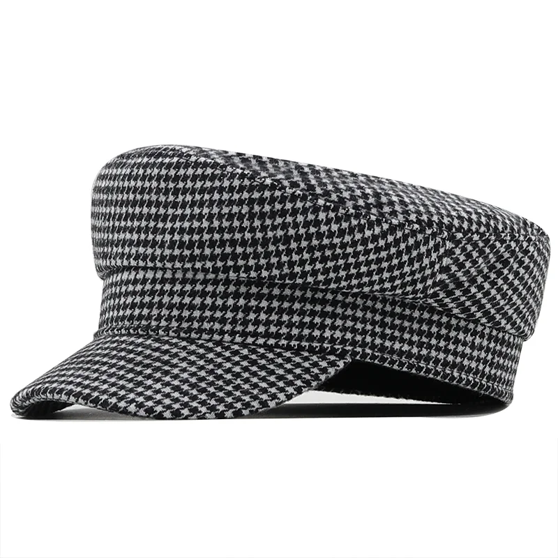 Classic Winter Wool Military Hat Fashion Hats For Women Female Flat Army Cap Salior Hat Girl Visor Travel  Vintage Plaid Berets