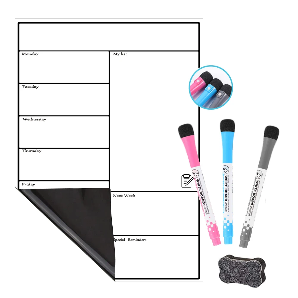 Tableau d\'Immatriculation Hebdomadaire Magnétique Effaçable à Sec pour Réfrigérateur, Calendrier avec 3 Marqueurs