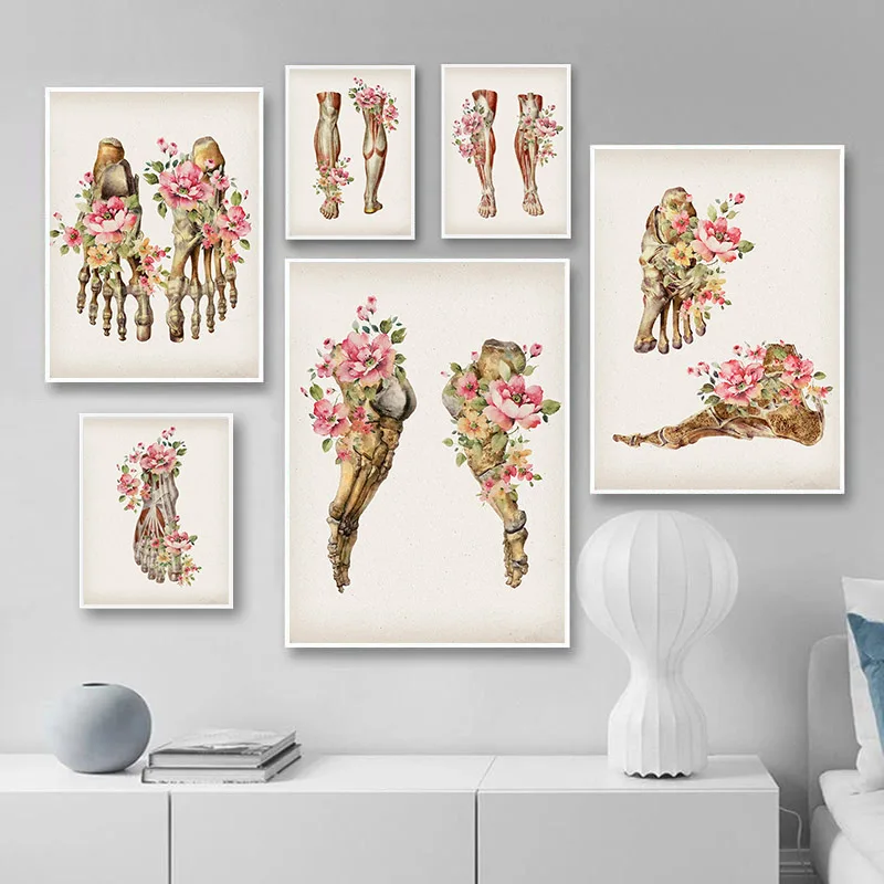 Skeletal Muscle Anatomy Art Canvas Painting Floral Foot Bone Medical Poster Print Education Hospital Picture Modern Decoration