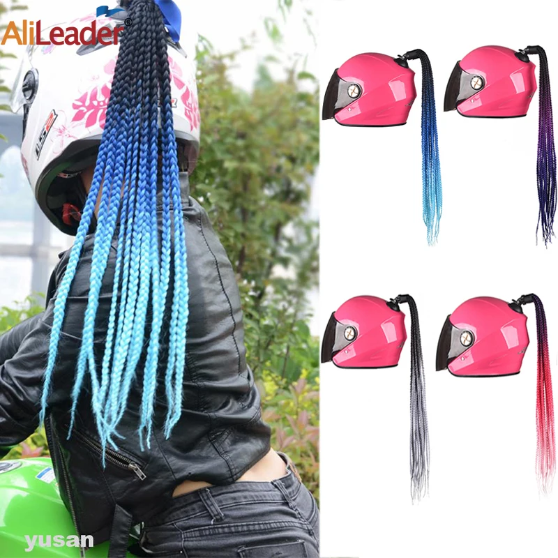 

Helmet Hair Braid Ombre Helmet Pigtail Pig Tail Gradient Ramp Helmet Ponytail With Suction Cup Motorcycle Helmet Punk Decoration